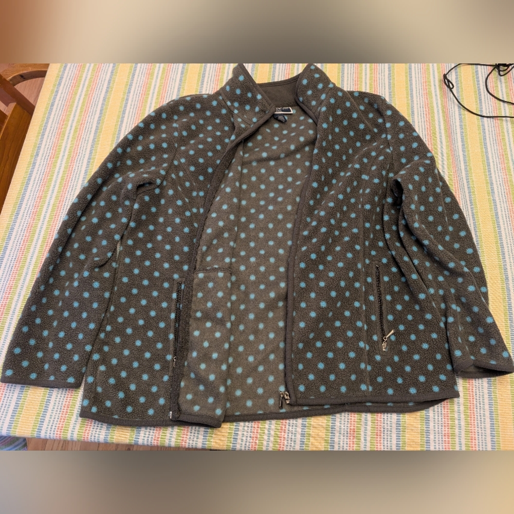 Karen Scott Sport Gray Jacket with Blue Polka Dots